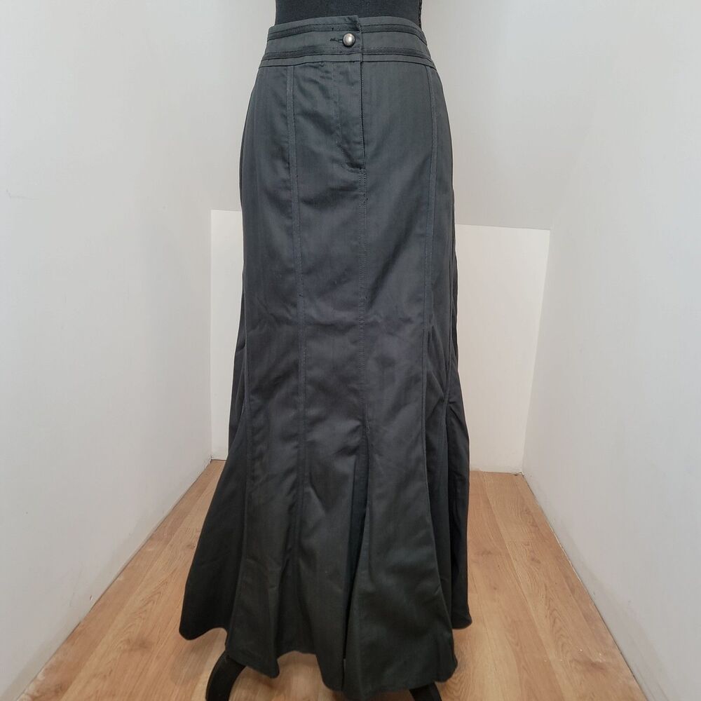 Vtg Together Maxi Skirt Womens 12 Dark Gray Cotton Godet Trumpet Flare Goth
